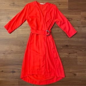 Soft Surroundings Women's Traviata Orange Belted 3/4 Sleeve Wrap Dress Size XS